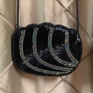 EUC- Vintage Zip-Top Crossbody Beaded Evening Mini Bag